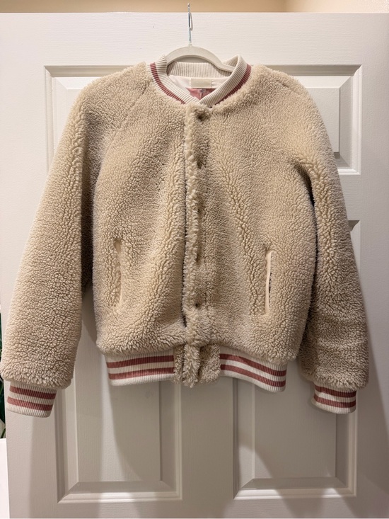MOTHER Jackets & Blazers - MOTHER Cream Sherpa Bomber Jacket with Pink-Striped Trim